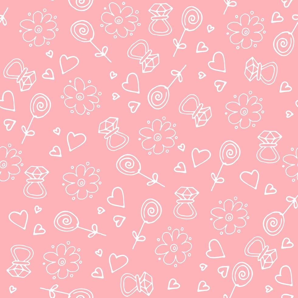 Love symbols Seamless pattern. Happy Valentine s day background with hearts and flowers vector