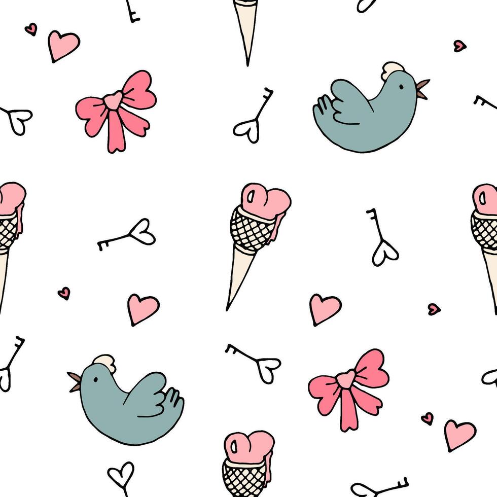 Romantic background in doodle style vector