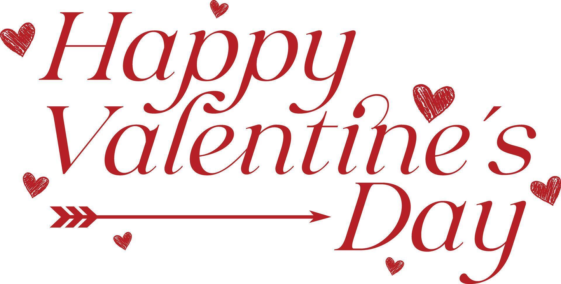Happy Valentine's Day Text with Hearts and Arrow vector