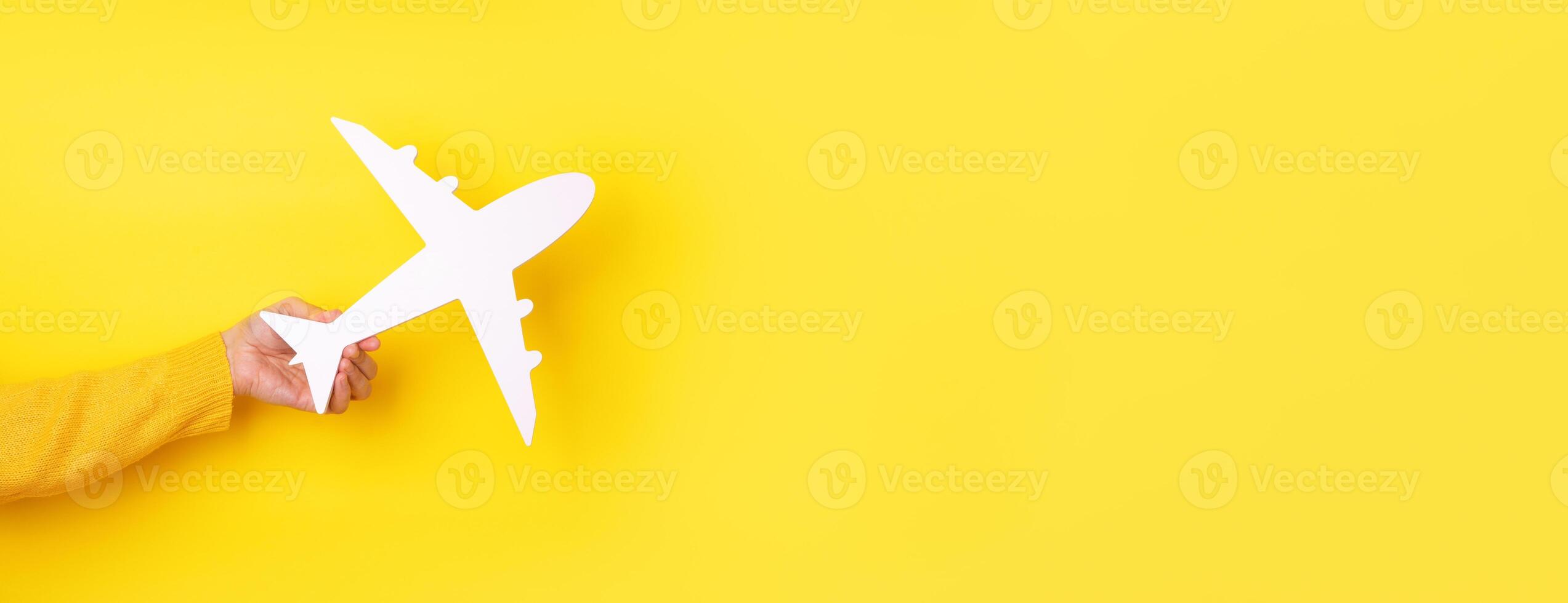 airplane symbol in hand panoramic photo