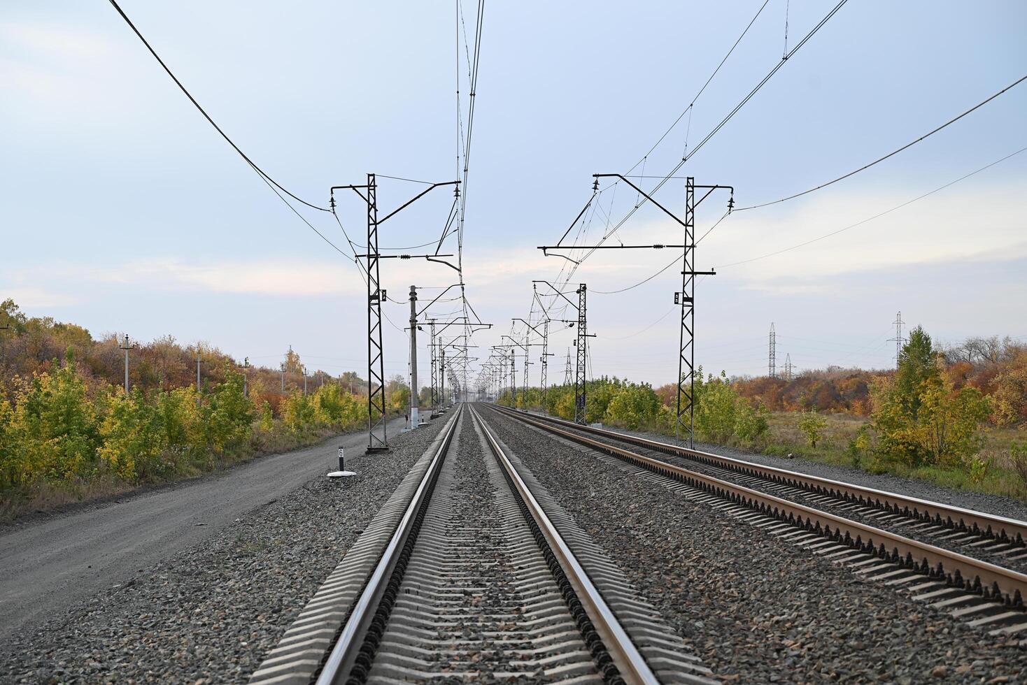 High-voltage power lines on the background of a beautiful cloudy sky. photo