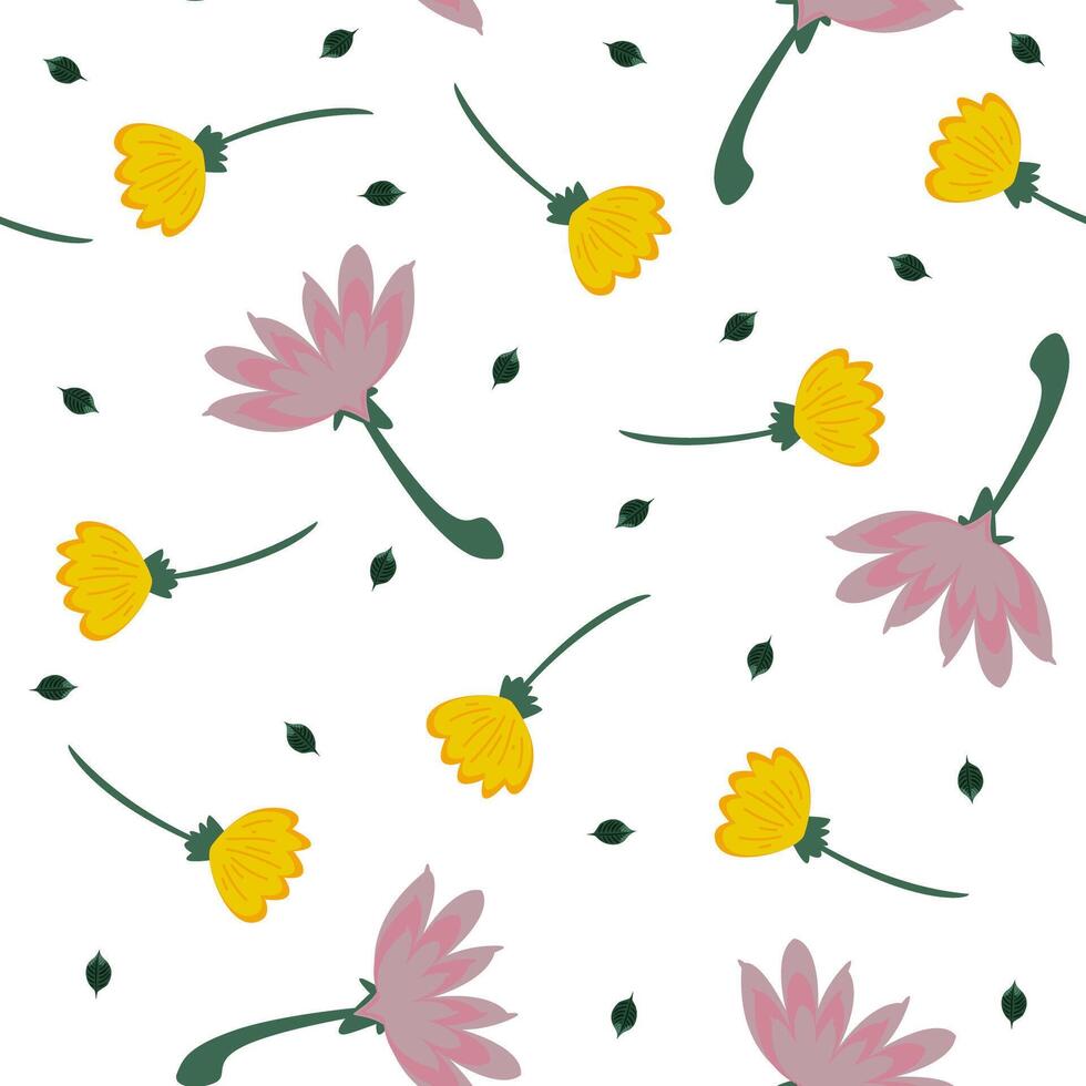 Floral seamless pattern with abstract pink and yellow flowers. Botany illustration vector