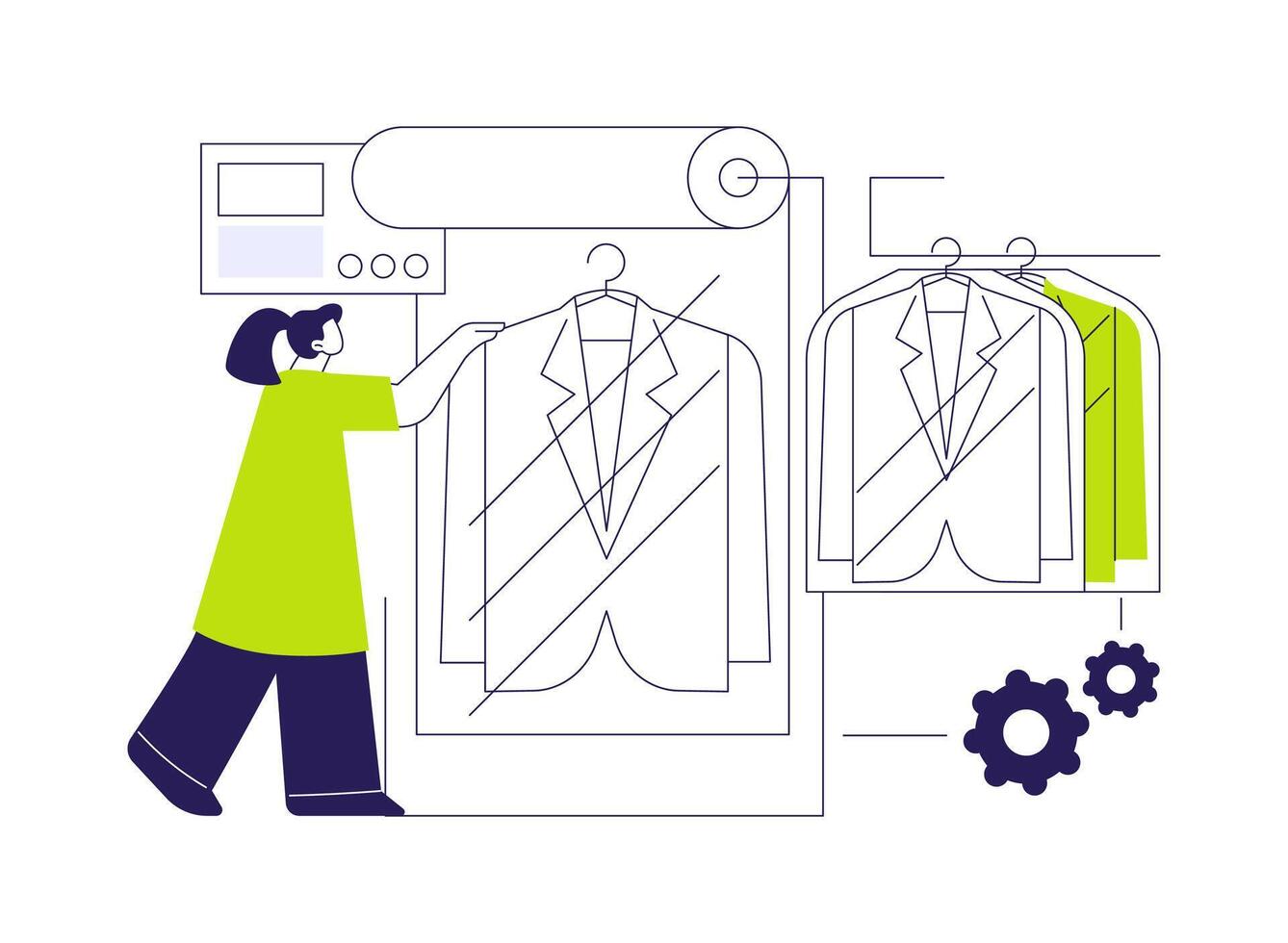 Garment bagging machine abstract concept illustration. vector