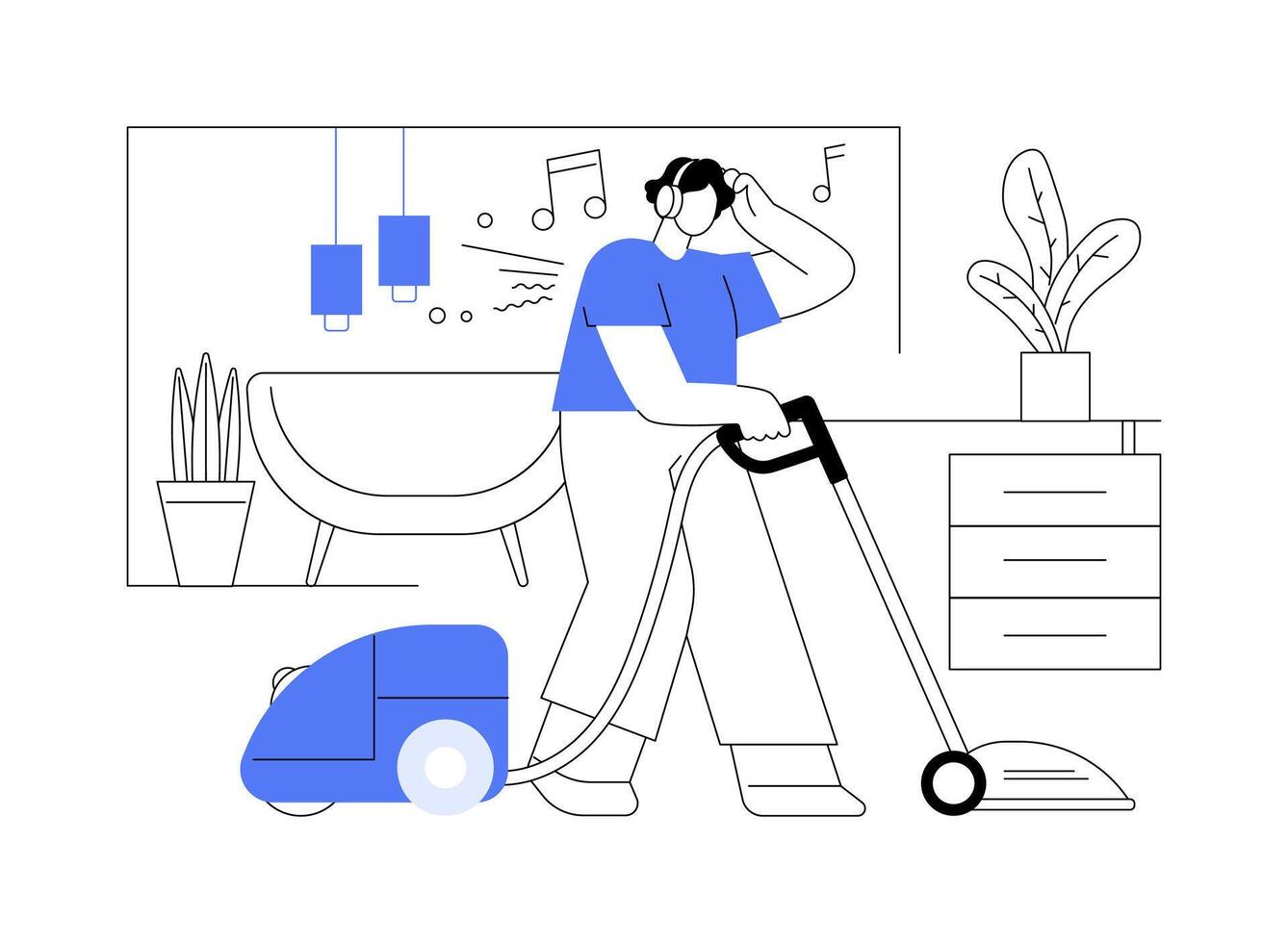 Vacuum cleaning isolated cartoon illustrations. vector