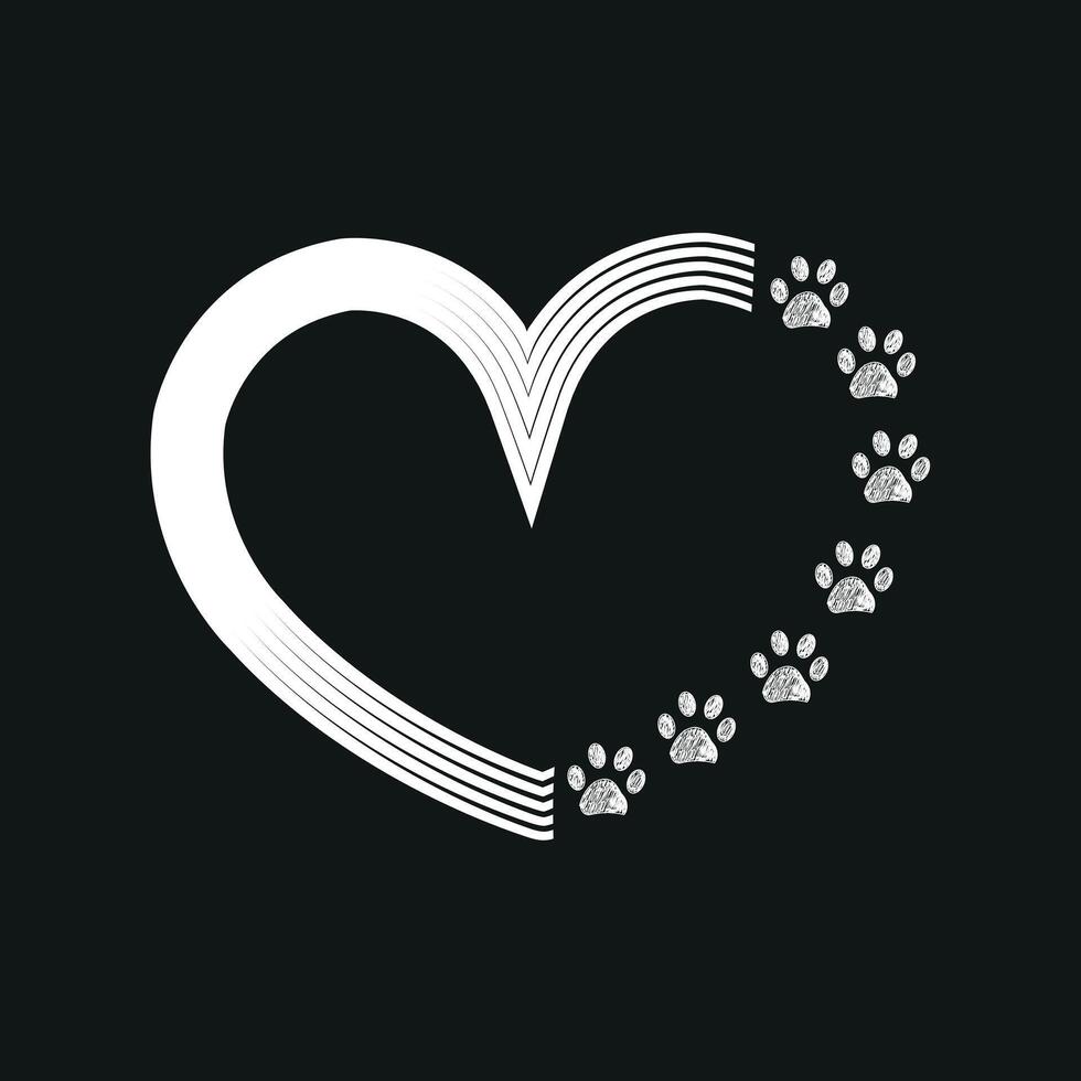 White paw prints made of heart. Tattoo, t-shirt design element vector