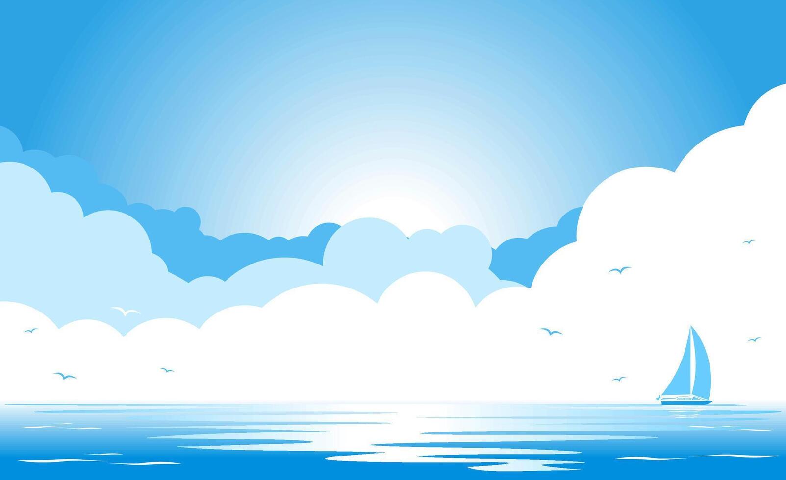 Blue sky over blue sea with yacht vector