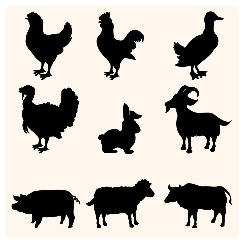 Set of silhouettes of animal on a white background vector