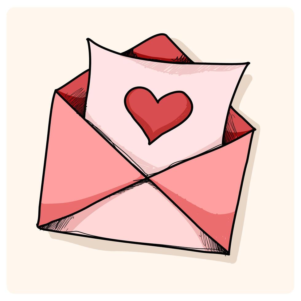 Envelope and paper with a heart inside with doodle drawing style vector