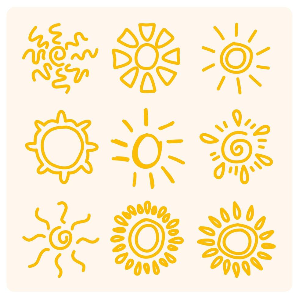 Hand drawn sun icon set with background cream vector