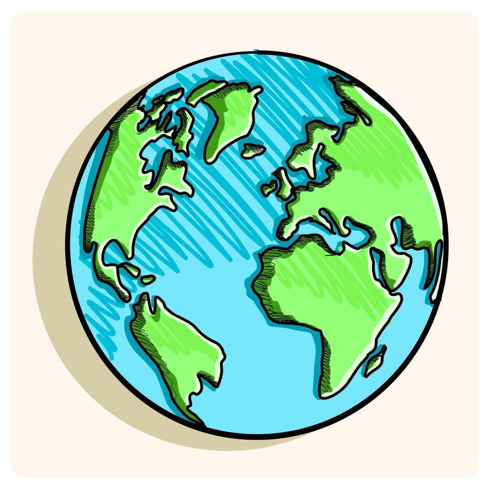 Planet Earth icon Earth day doodle drawing style vector