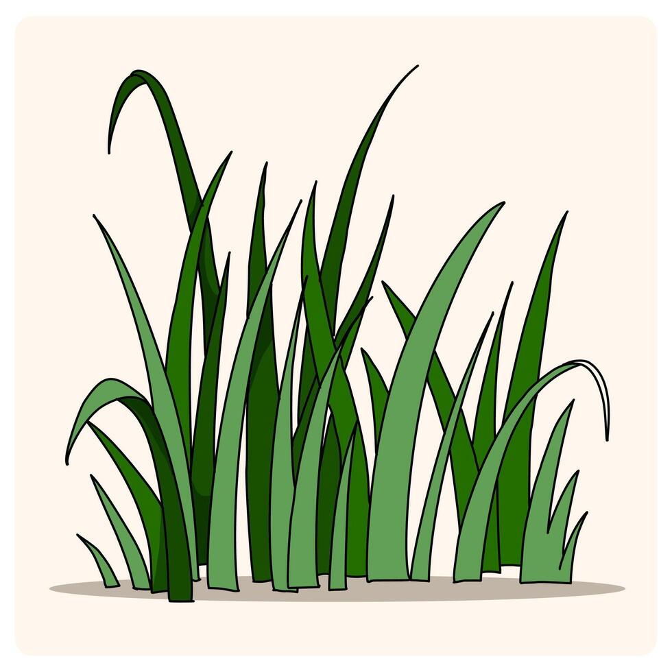a collection of green grass fragments on the lawn doodle drawing style vector