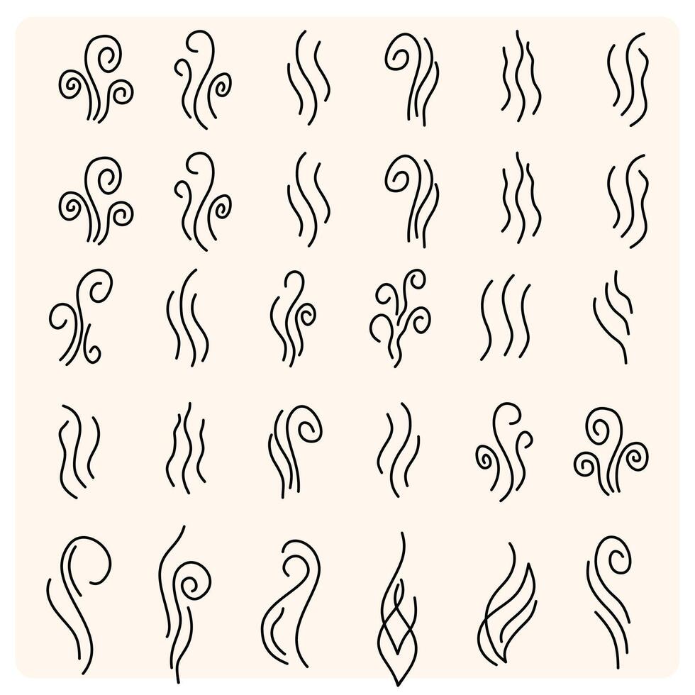 Steam and smoke lines set with doodle style vector