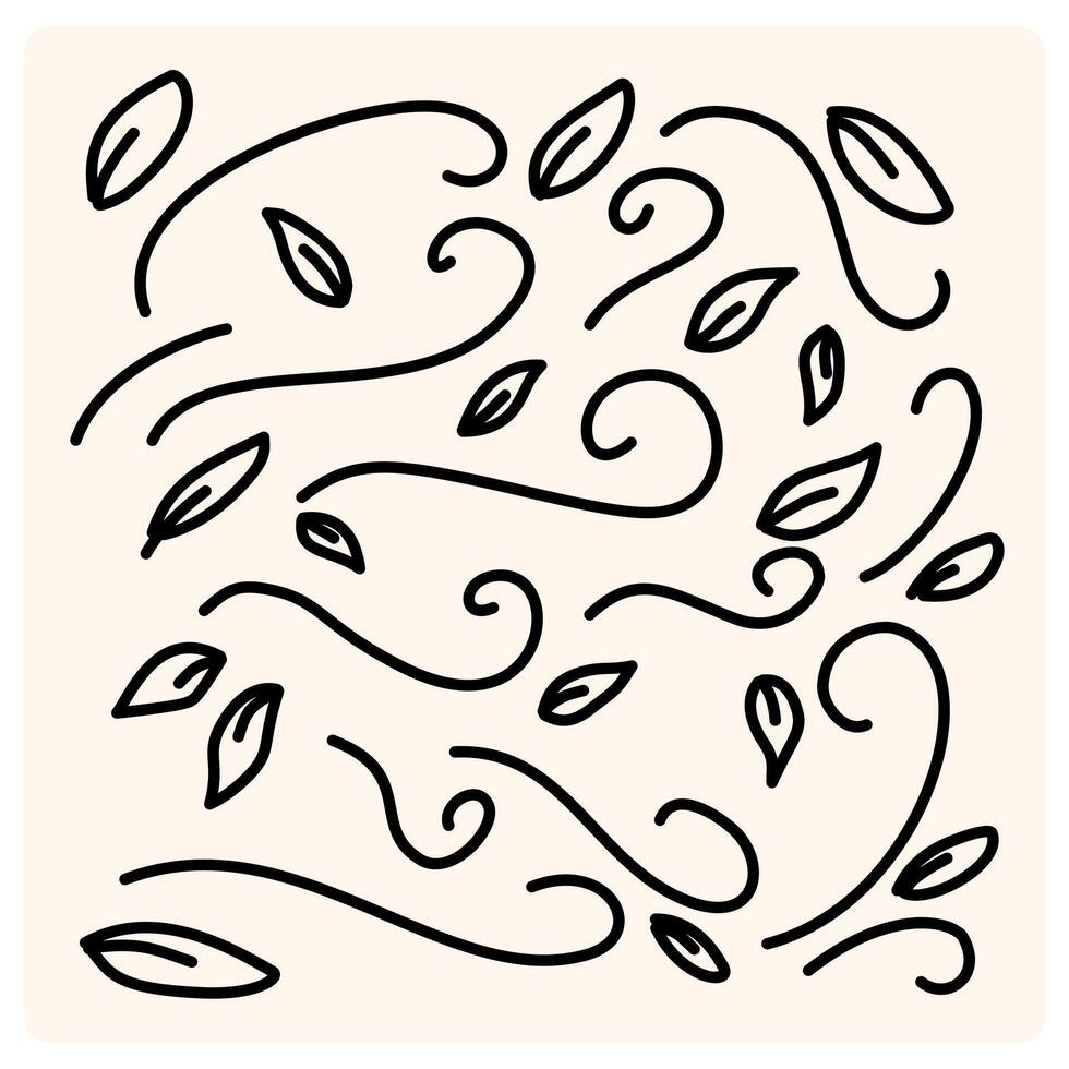 Doodle wind carrying fallen leaves with background cream vector