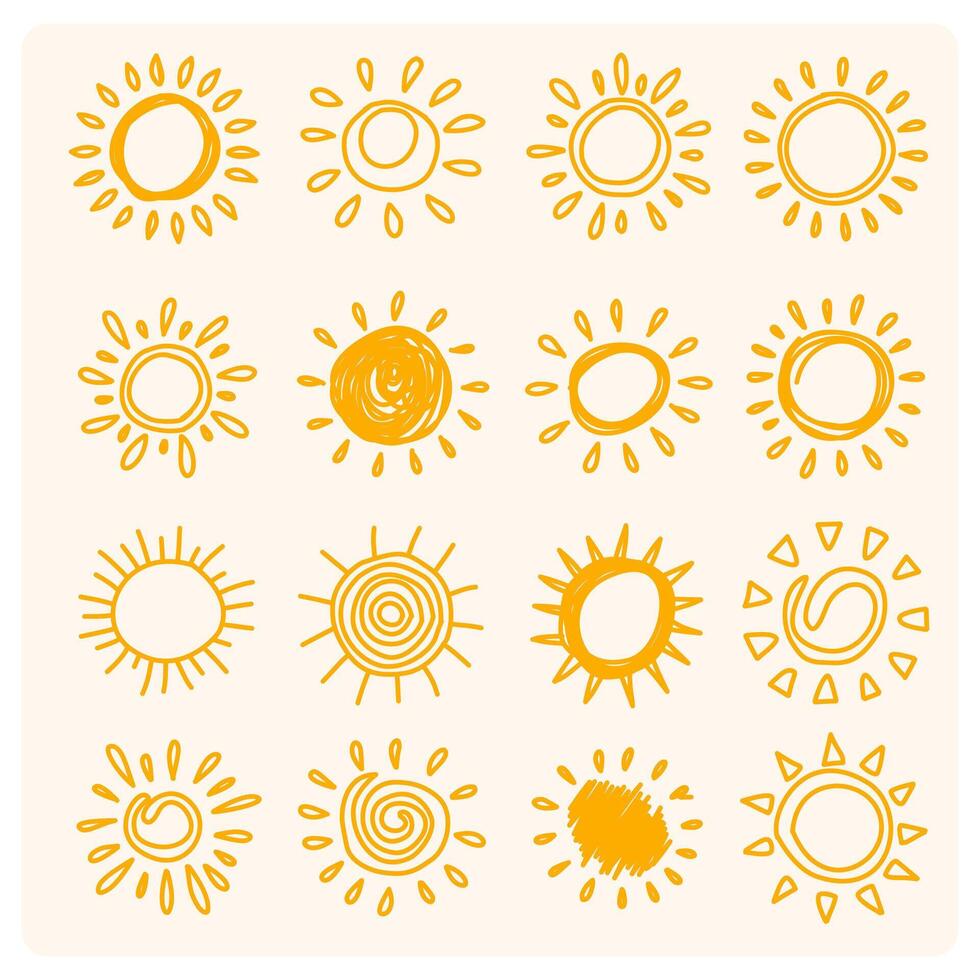 funny icons sun doodle with background cream vector
