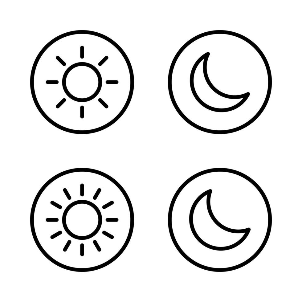 Sun and moon outline icon on circle line. Day and night weather forecast sign symbol vector