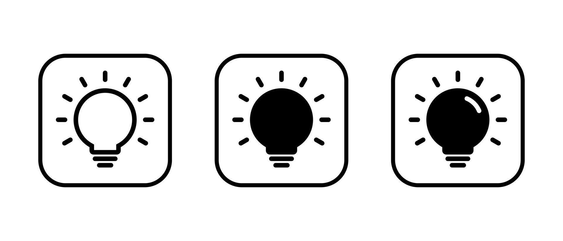 Light bulb icon set on square outline. Electric lamp, idea sign symbol vector