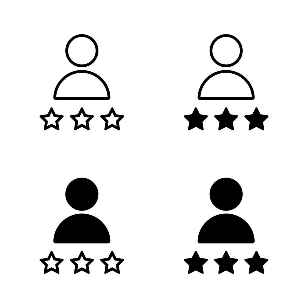 Review person user icon set. Avatar profile with three star sign symbol vector