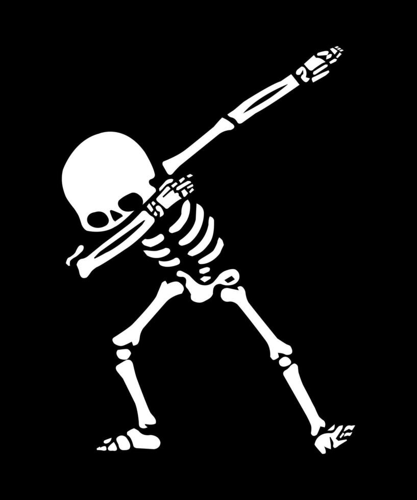 Black skeleton doing dab dance. funny skull dance. vector