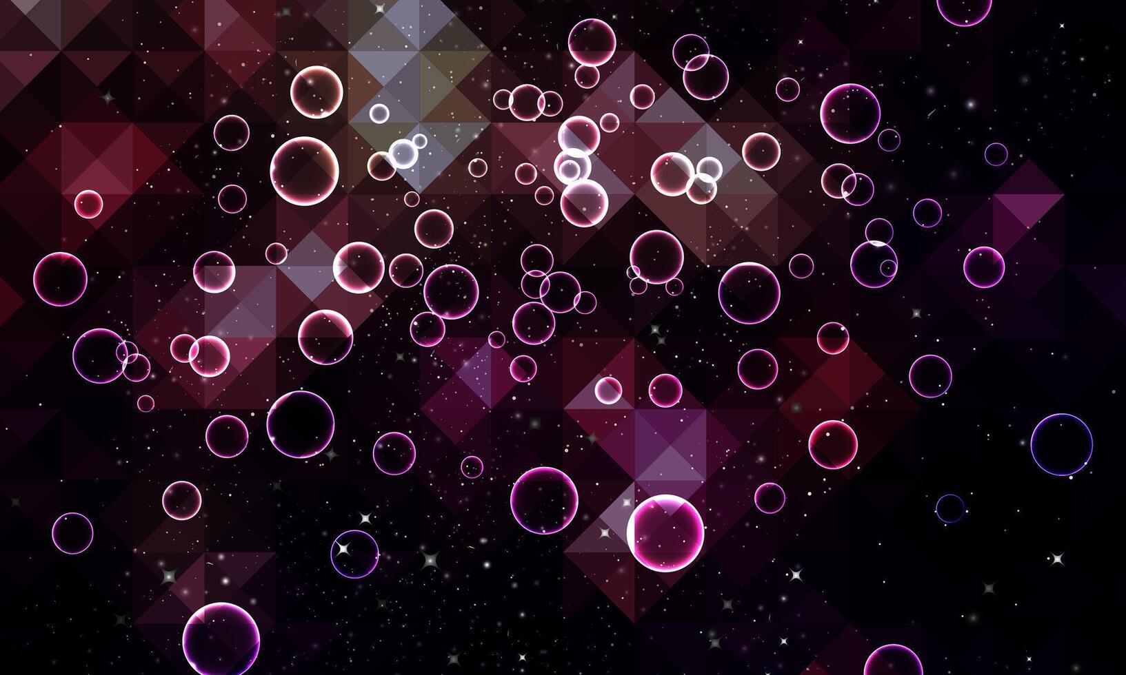Hexagon abstract geometric dark color background with magical bubbles. soft shiny circles. vector