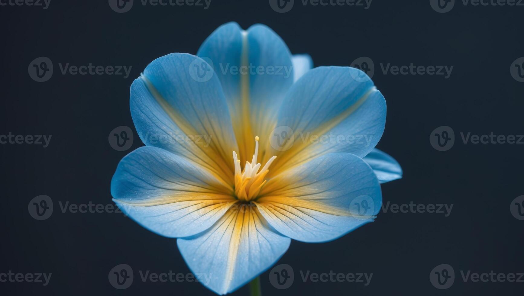 blue and yellow flower on black backgroundblue and yellow flower on black background. photo
