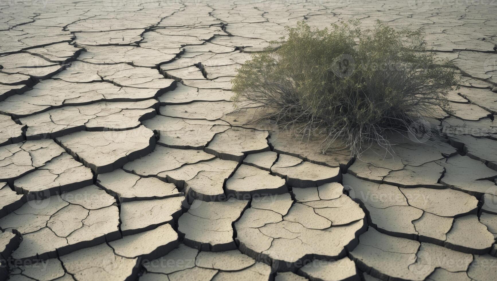 Dried Earth Cracked Surface with Sparse Vegetation.Dried Earth Cracked Surface with Sparse Vegetation. photo