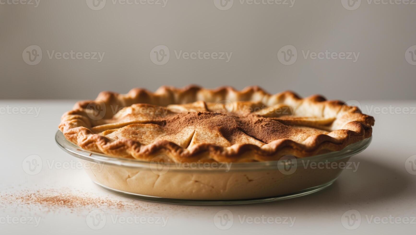 Homemade Apple Pie with Golden Crust and Cinnamon Topping photo