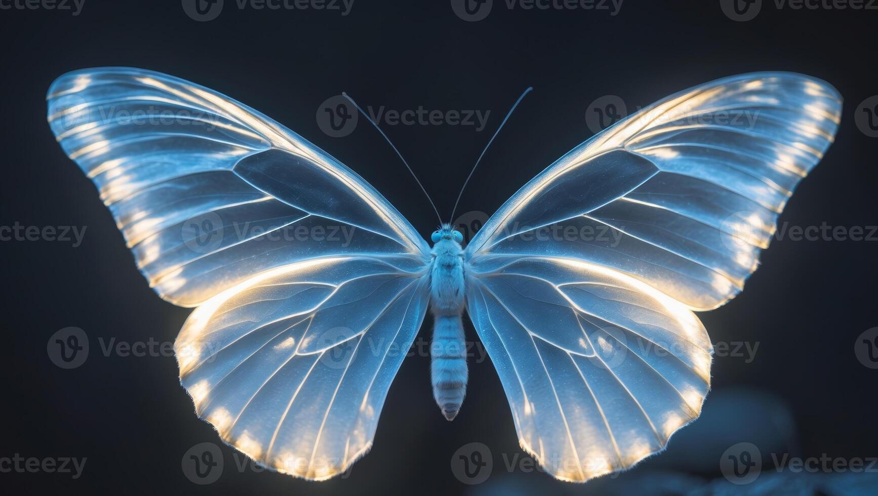 Luminous Butterfly Wings Glowing In The Dark Night. photo