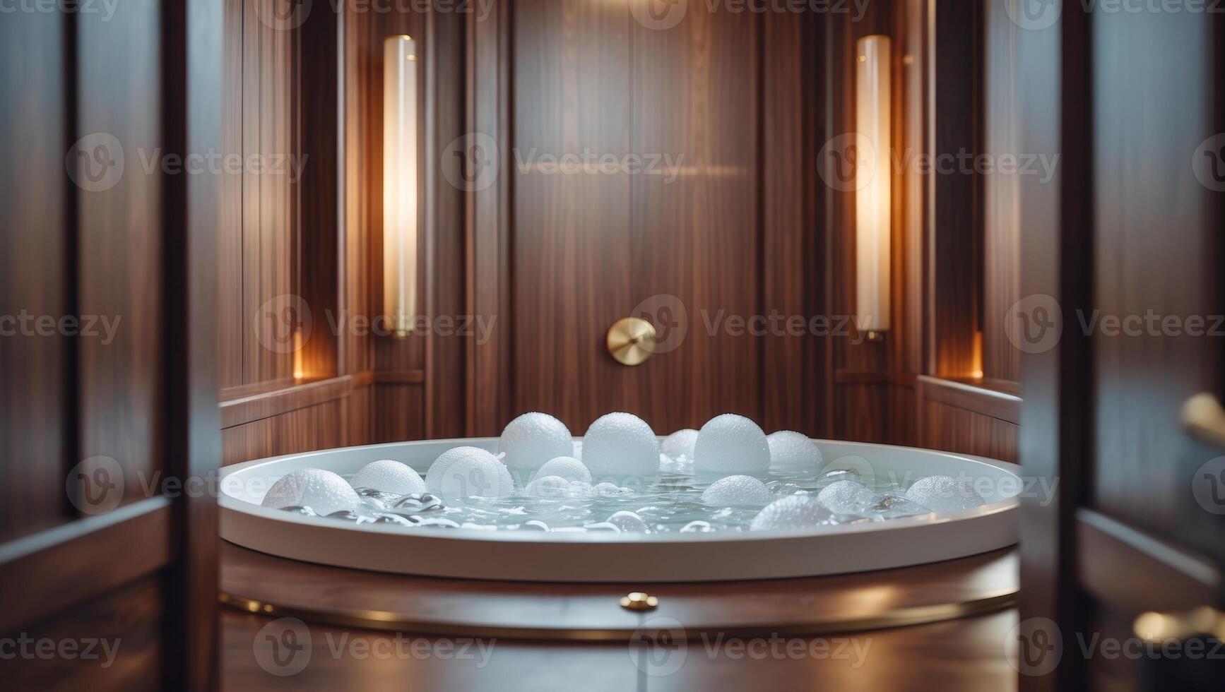 Luxurious Wooden Room Featuring a Bubbly Jetted Tub. photo