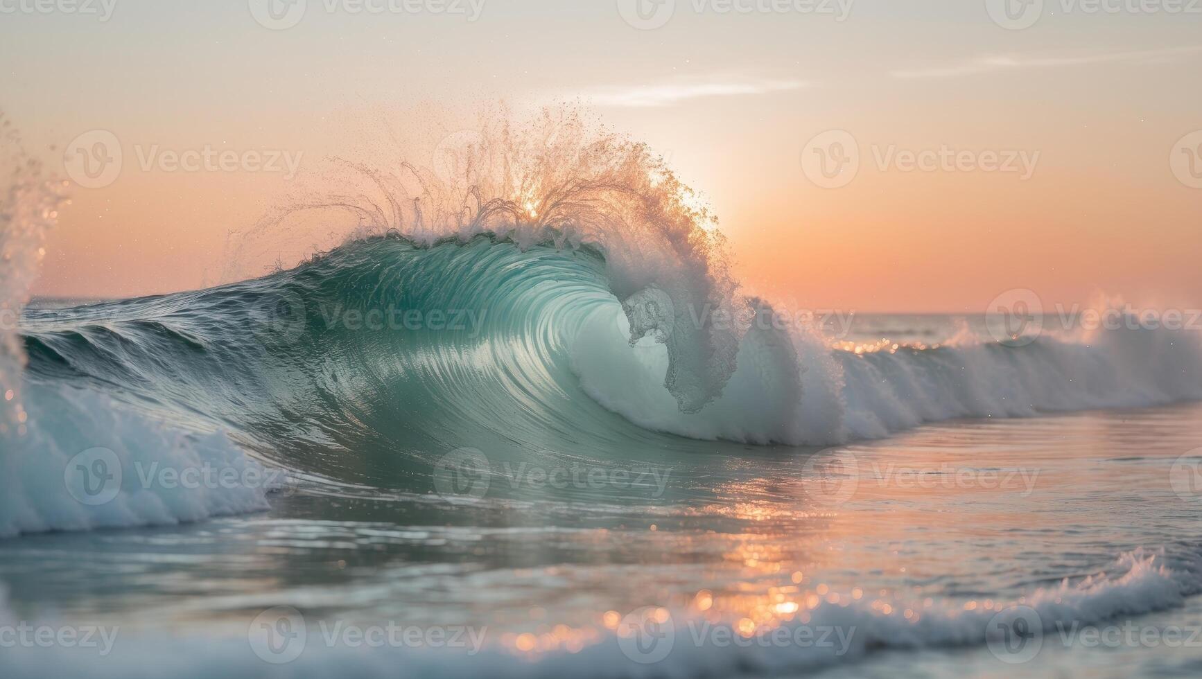 Majestic Ocean Wave at Golden Sunset Glow. photo