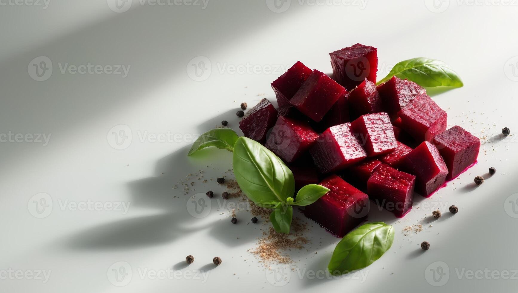 Roasted Beetroot Cubes with Basil and Peppercorns. photo