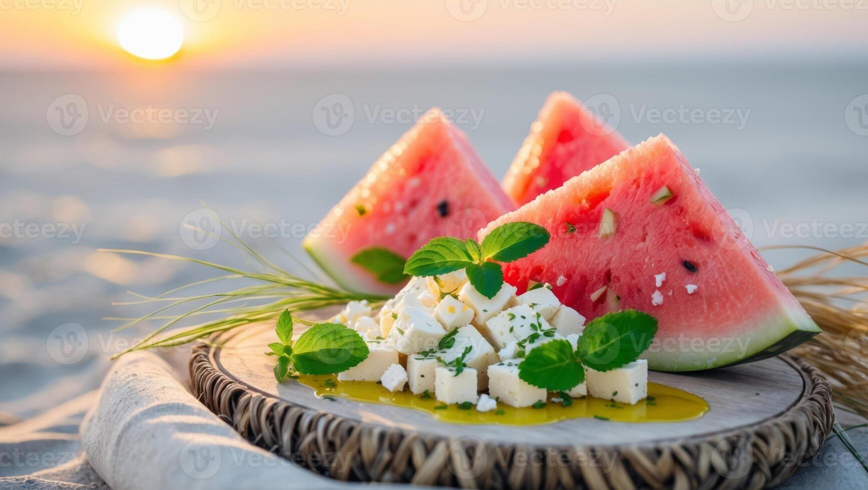 Watermelon and feta salad enjoyed by the beachWatermelon and feta salad enjoyed by the beach. photo