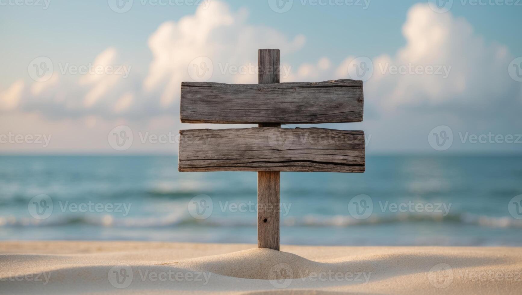 Wooden signboard on the beach with seascape backgroundWooden signboard on the beach with seascape background. photo