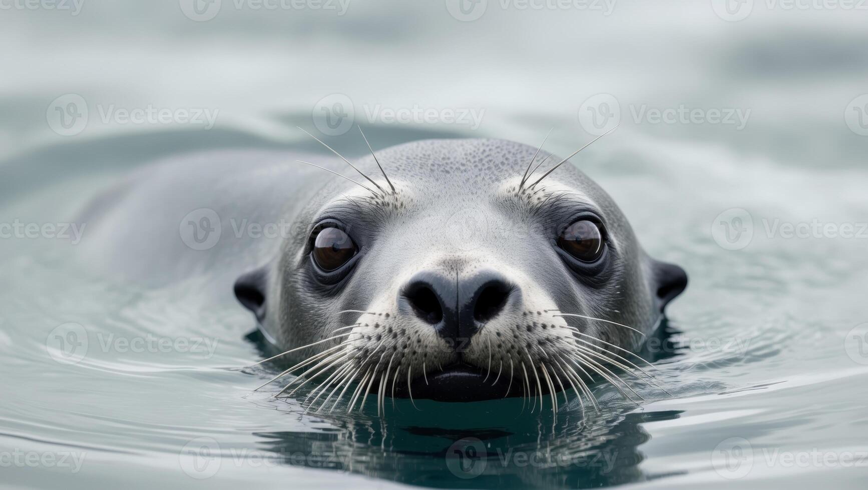 A close up of a sea lion's face in the waterA close up of a sea lion's face in the water. photo