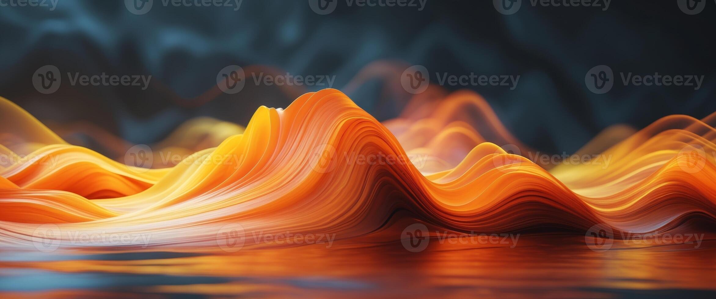 Abstract fiery orange and yellow fluid waves on dark background photo