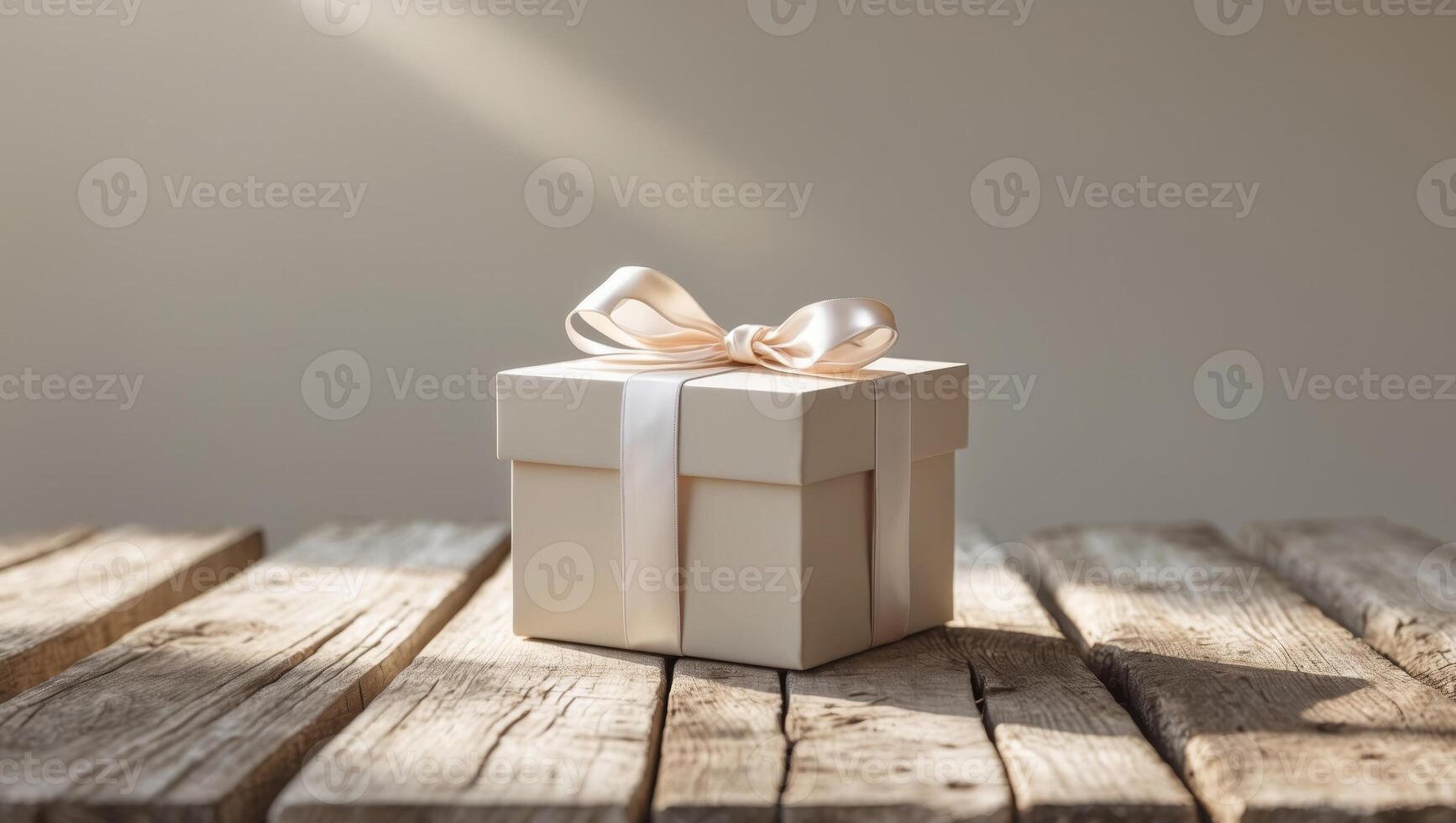 Elegant Gift Box on Wooden Table Present Ribbon Home DecorElegant Gift Box on Wooden Table Present Ribbon Home Decor. photo