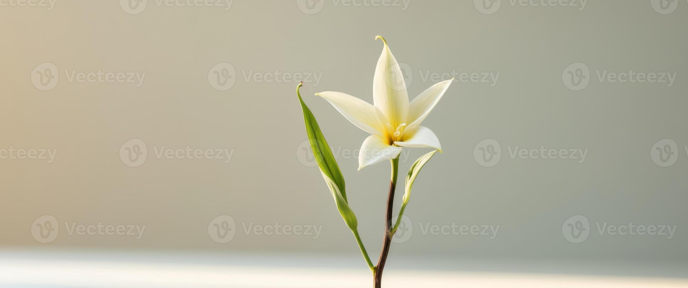 Elegant Vanilla Flower with Green LeavesElegant Vanilla Flower with Green Leaves. photo