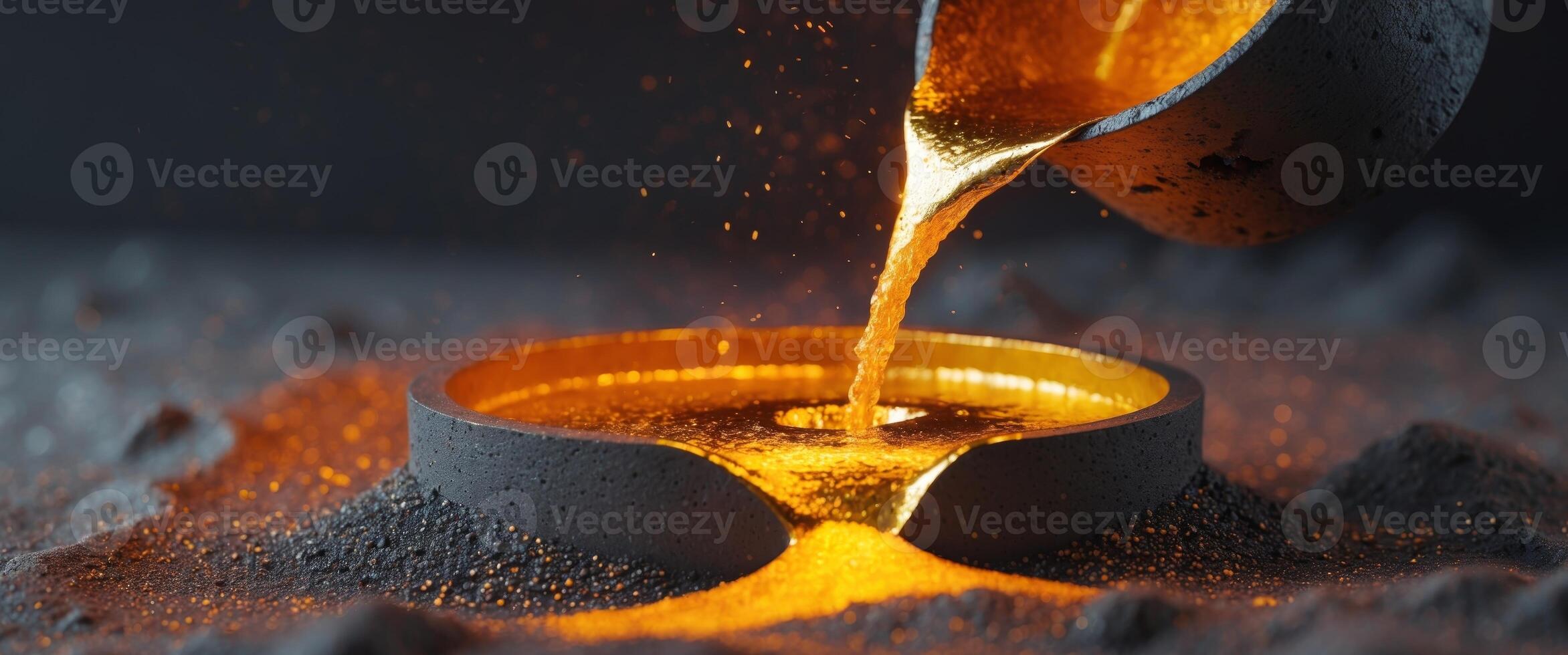 Molten Gold Poured into Iron Sand Cast with Orange Glow photo