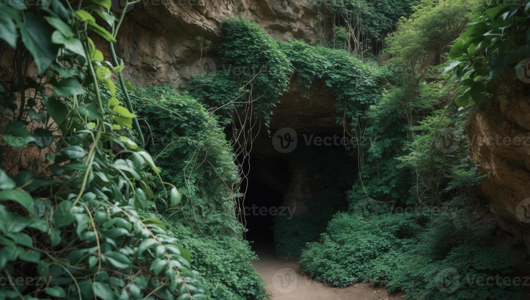 Mysterious Cave Entrance Hidden Enchanted Vines Coloring photo