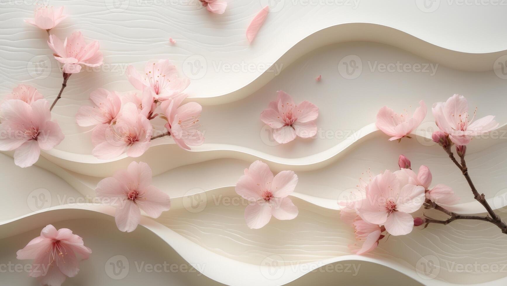 Pink Blossoms Adorn Elegant Wavy Background. photo