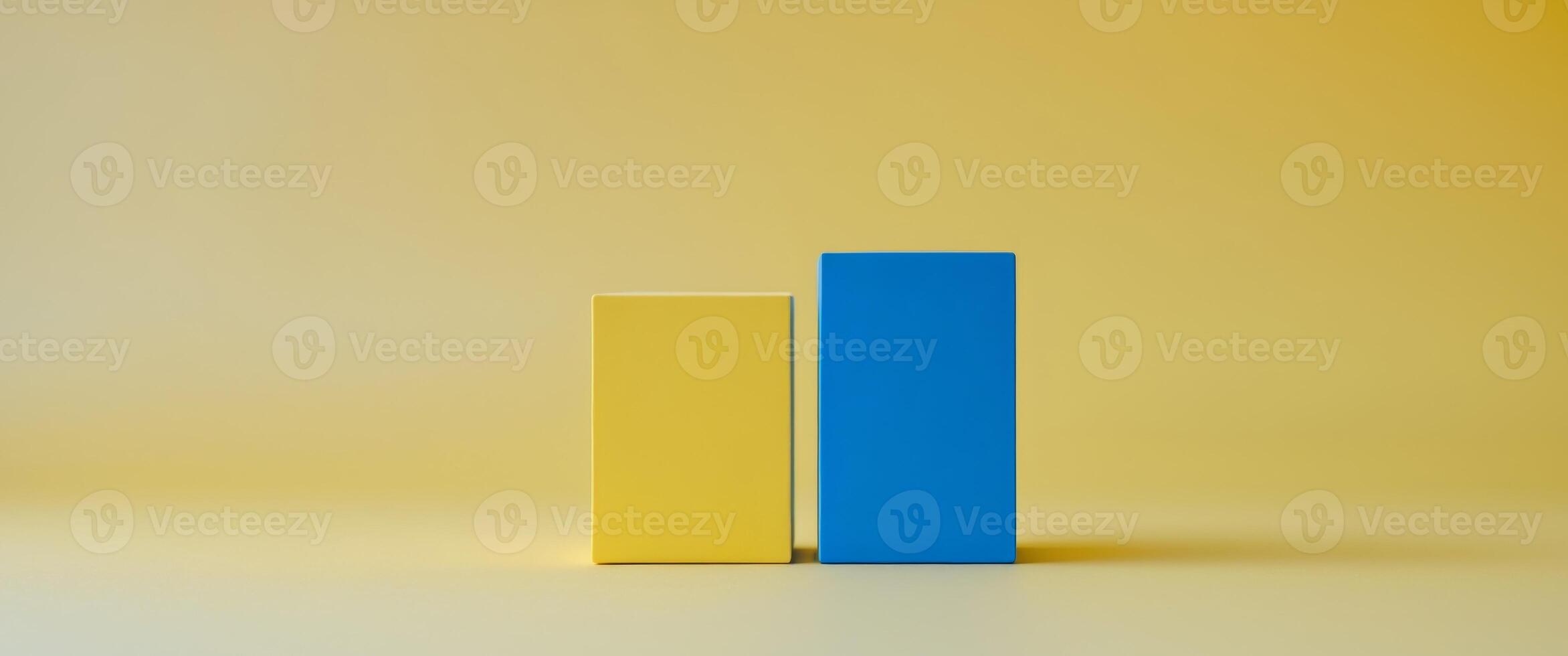 Smiling blue and yellow blocks on vibrant yellow background photo