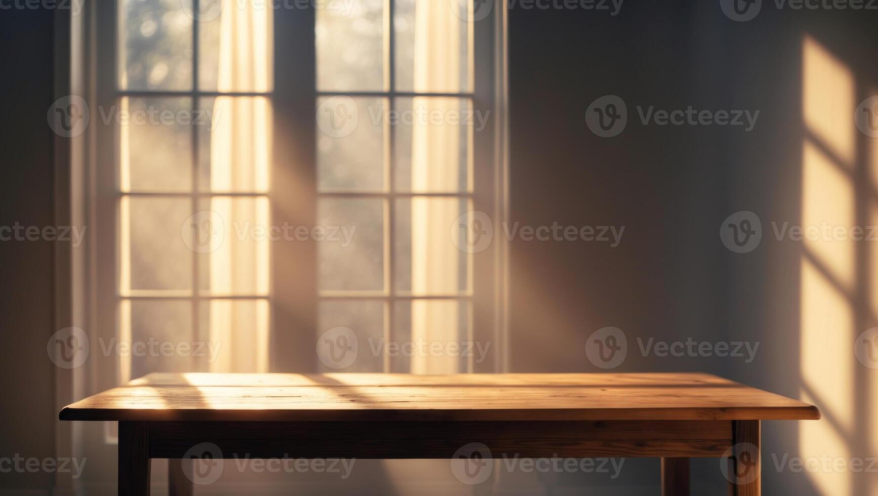 An empty table in front of a window photo