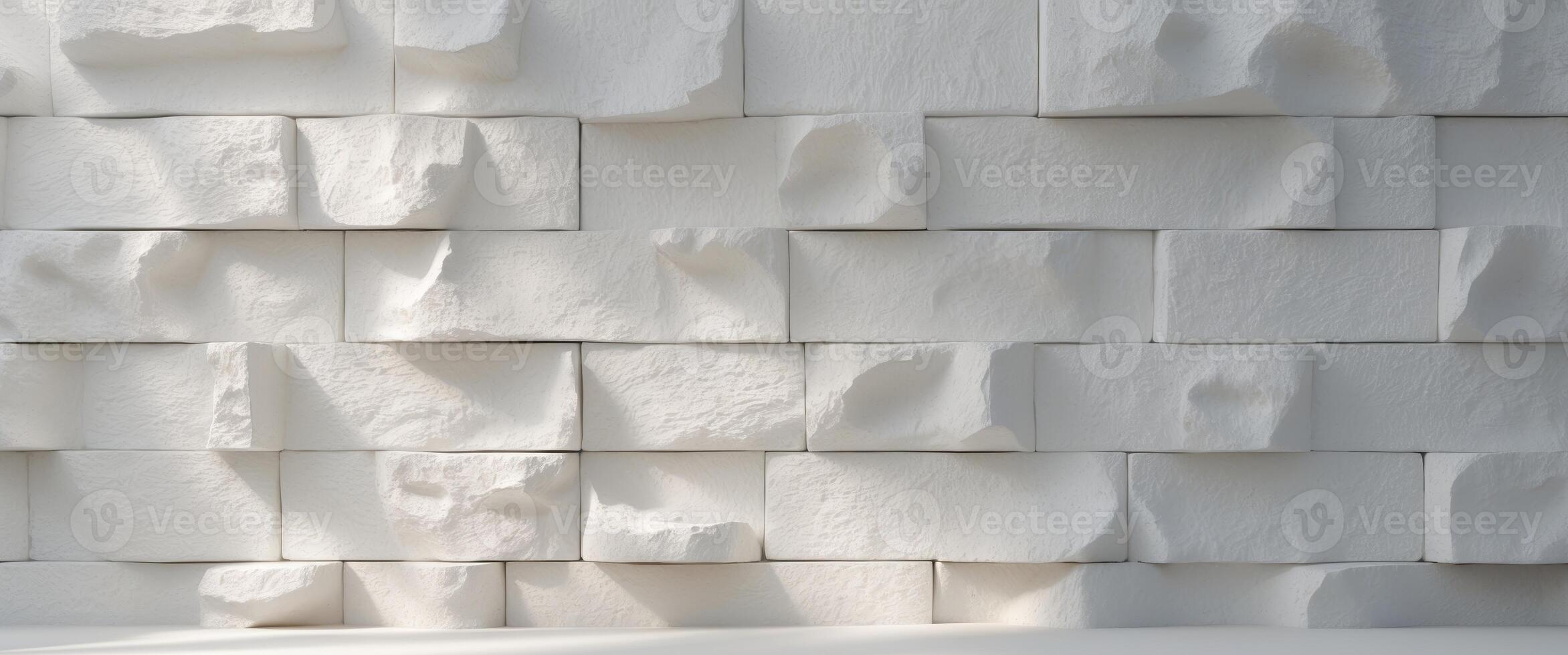 Textured white stone wall with irregular blocks photo