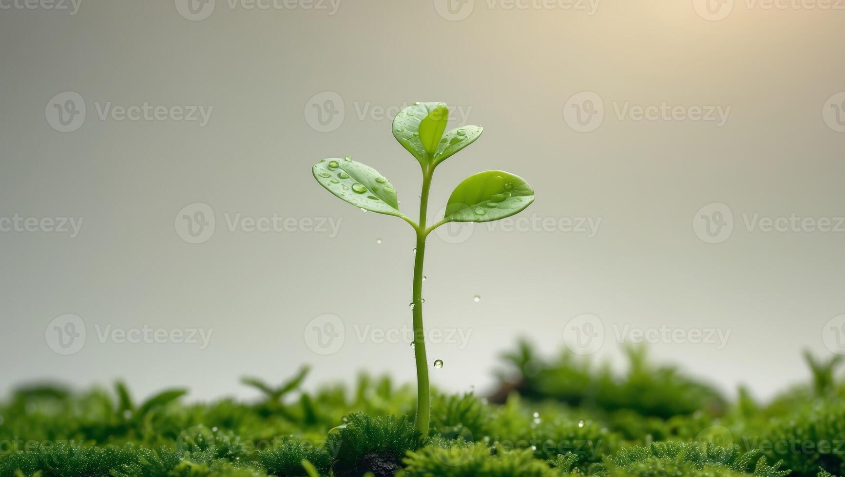 Young Plant Sprout Growing in Lush Green Moss photo