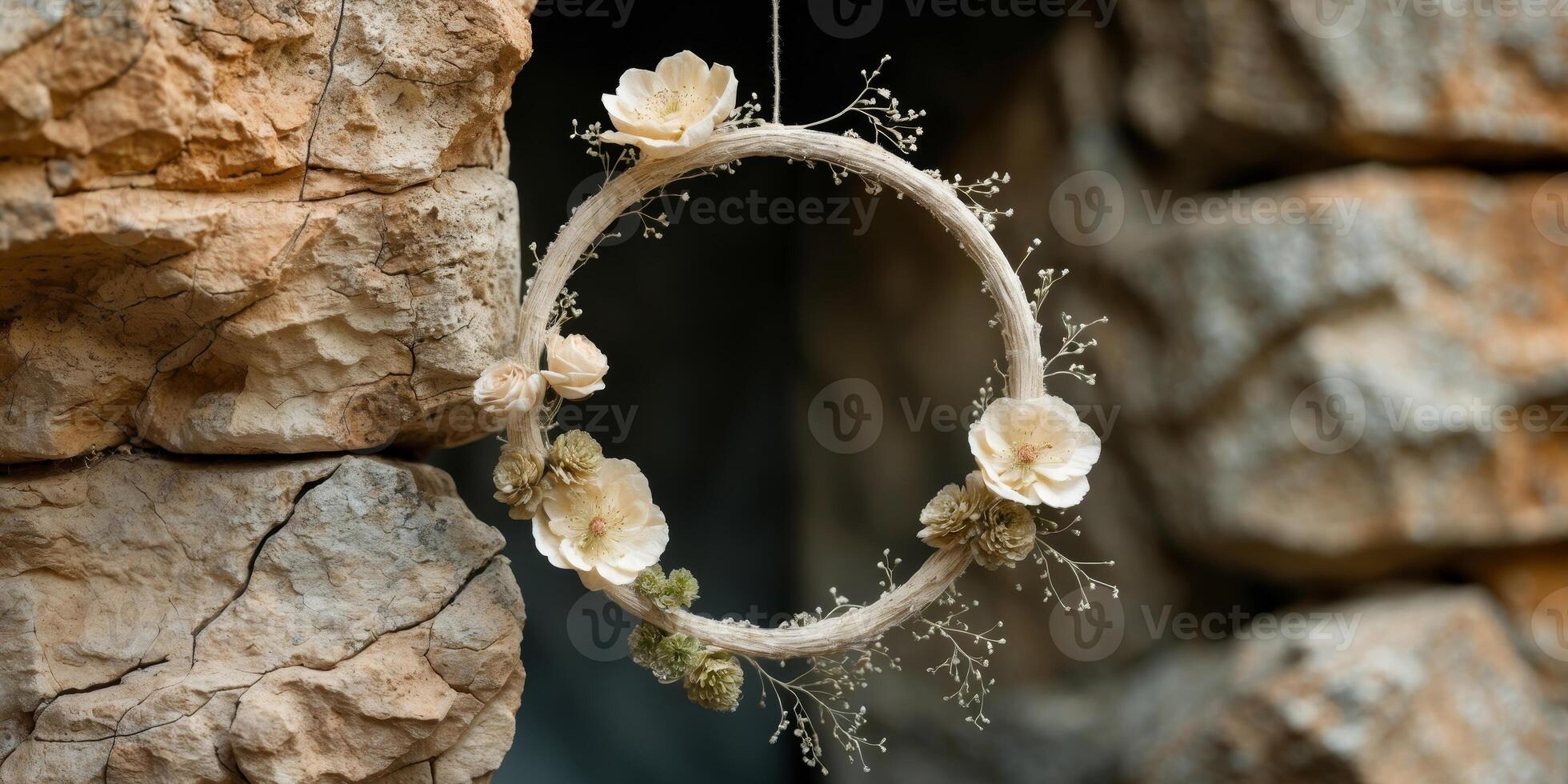 Intricate Floral Hoop Amidst Aged Stone Texture photo