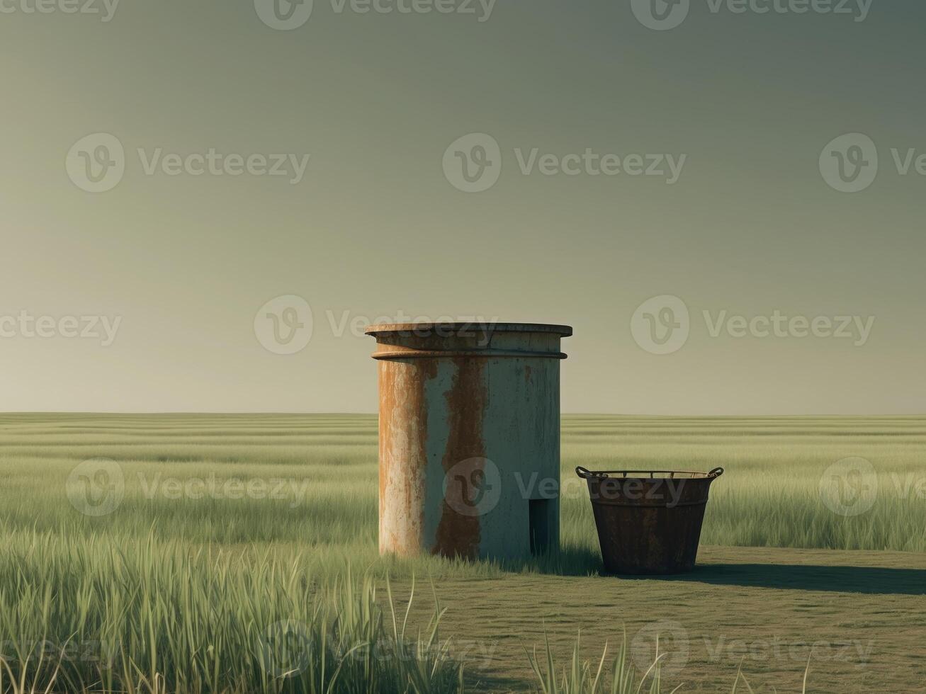 Lonely well in the middle of a field with a bucketLonely well in the middle of a field with a bucket. photo