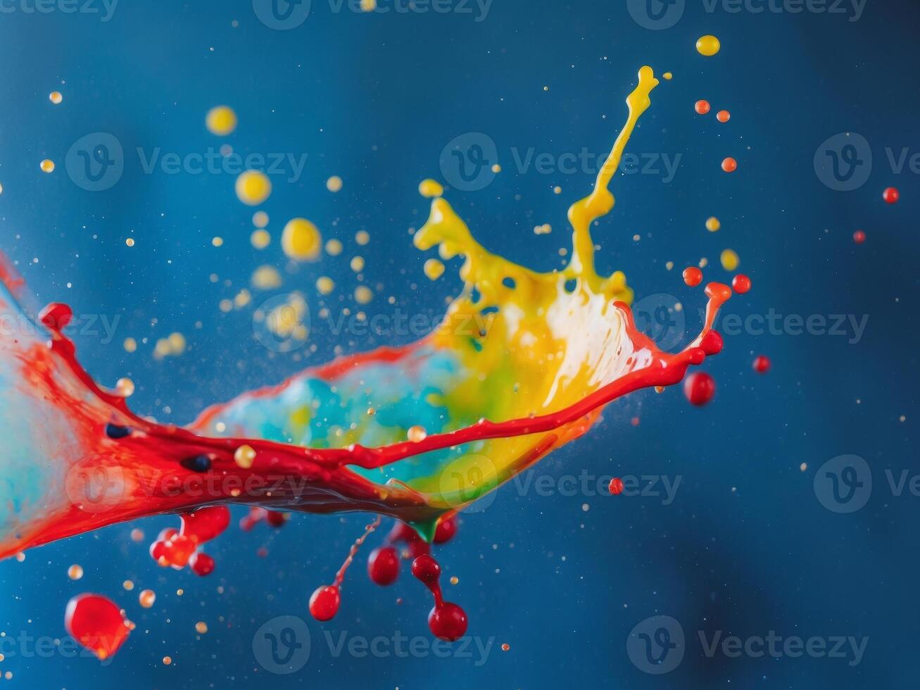 Vibrant watercolor splash creates dynamic visual impact on blue background photo