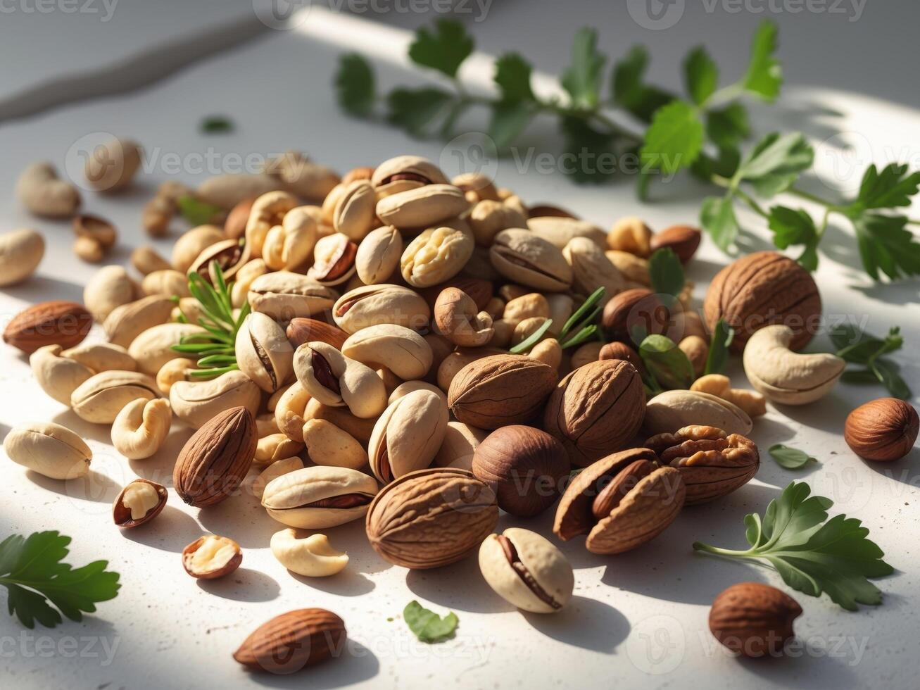 Fresh Organic Vegan Recipe for a Mix of Pistachios Cashews Walnuts Almonds HazelnutsFresh Organic Vegan Recipe for a Mix of Pistachios Cashews Walnuts Almonds Hazelnuts. photo