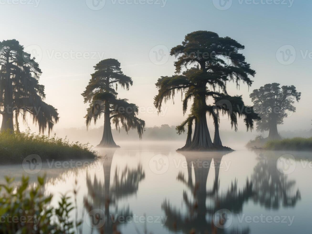 Cypress trees rising from water sources providing unique silhouettesCypress trees rising from water sources providing unique silhouettes. photo