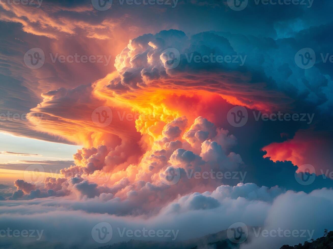 Colorful sunrise illuminating storm clouds creating dynamic visual displays photo