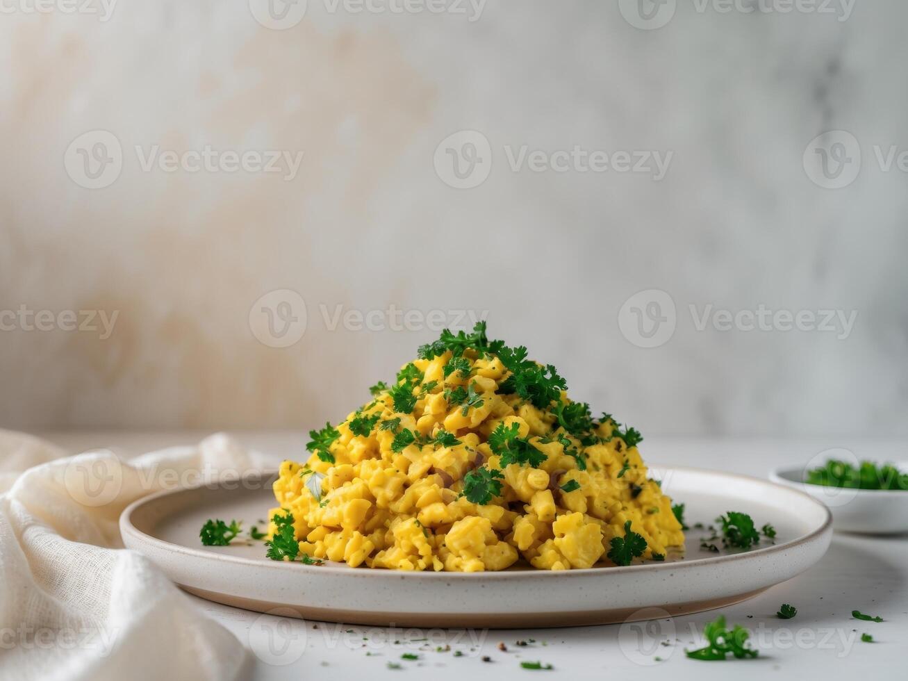 Vegan scramble flavored with chopped parsley photo